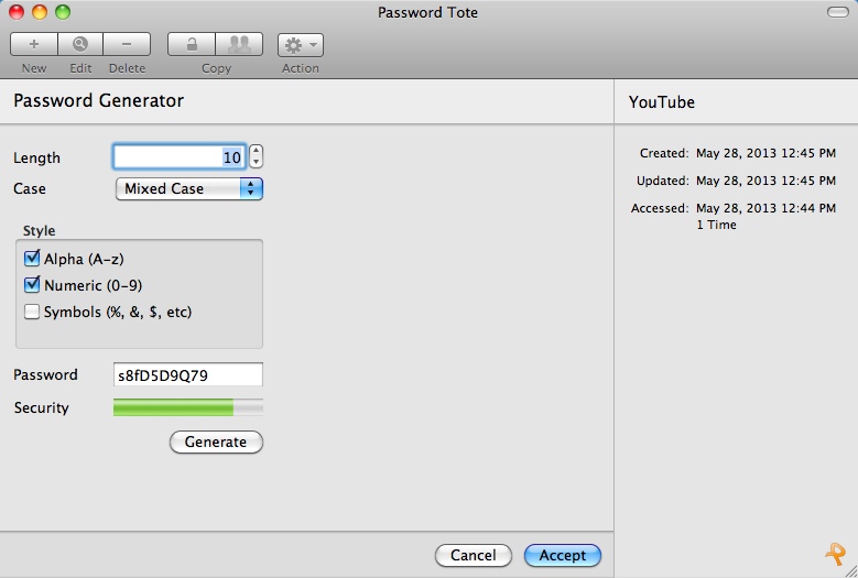 Password Tote for Mac OS X 2.0 : Password Generator