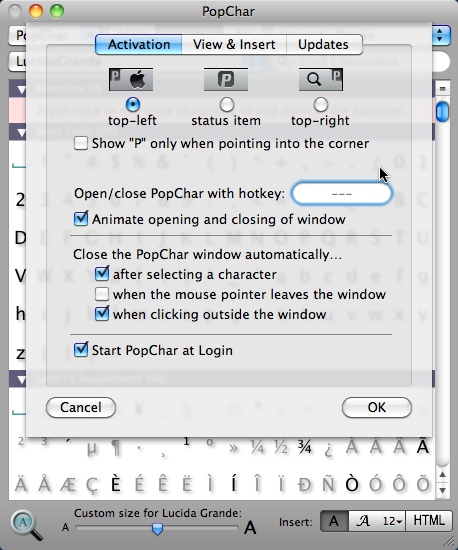 PopChar 5.4 : Settings Window