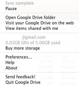 Google Drive 1.1 : Menu
