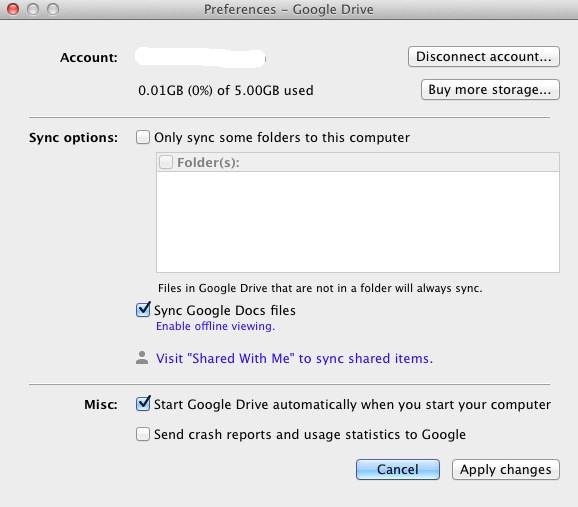 Google Drive 1.1 : Preferences