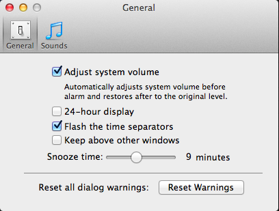 Wake Up Time - Alarm Clock 1.2 : Settings Window