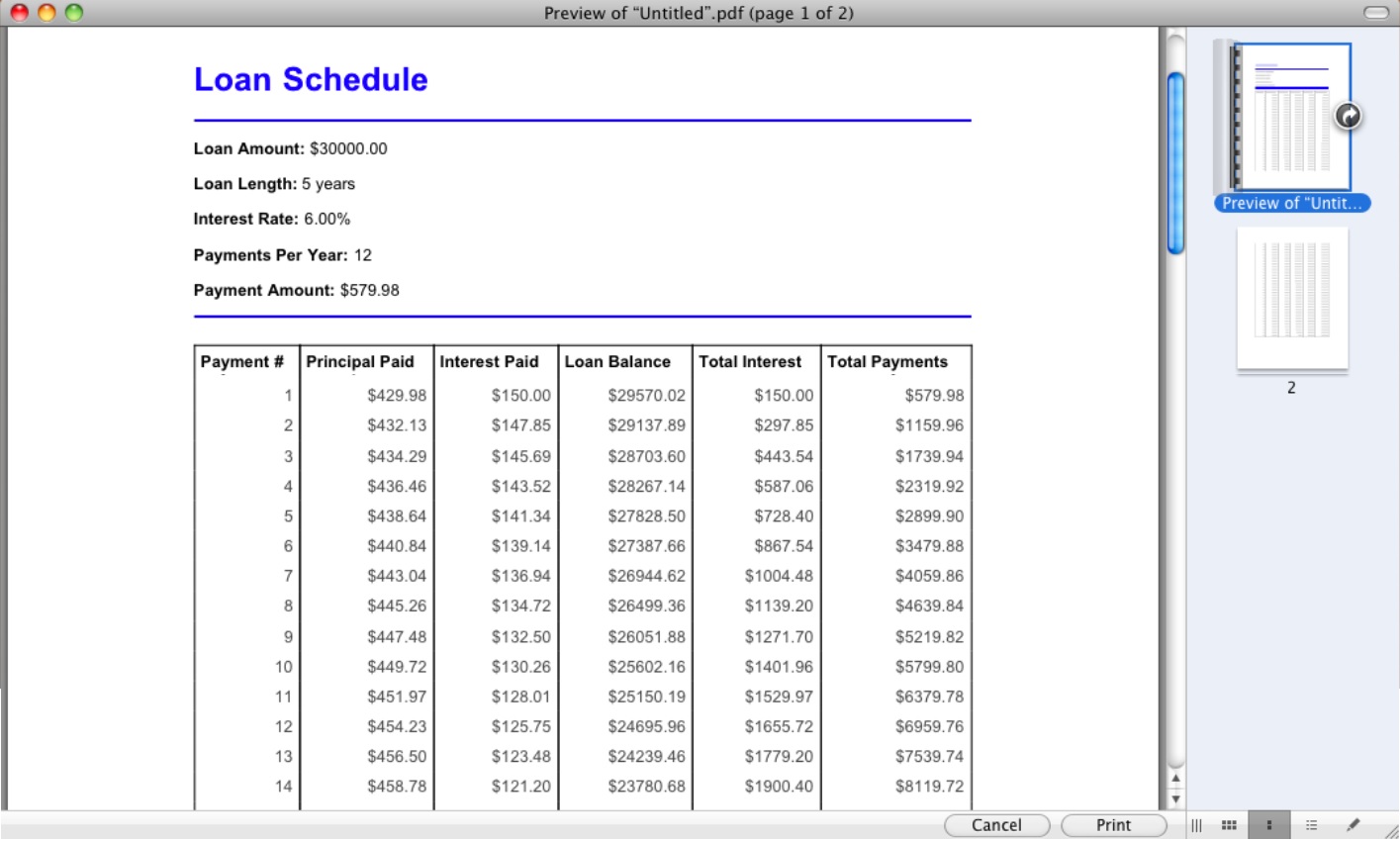 Loan Calculator 2.2 : Loan Schedule Preview