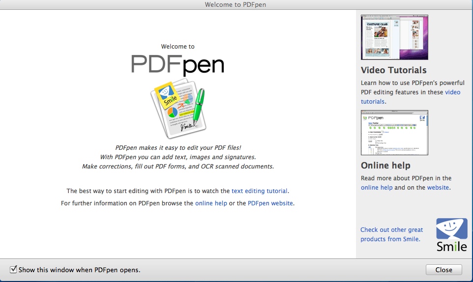 PDFpen 5.8 : Welcome screen