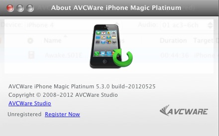 AVCWare iPhone Magic Platinum 5.3 : About window