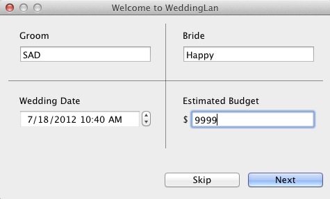 WeddingLan 2.1 : Welcome screen