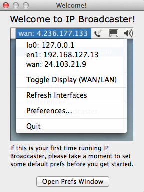 IP Broadcaster 1.4 : Introductory Screen