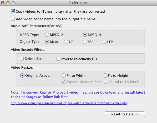 Clone2go DVD to iPhone Converter 3.5 : Preferences