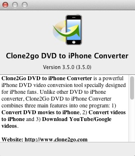 Clone2go DVD to iPhone Converter 3.5 : About window