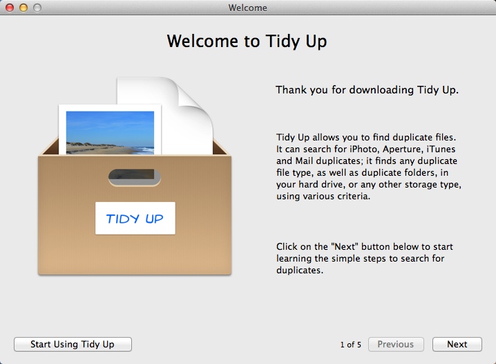 Tidy Up 4.0 : Welcome Window