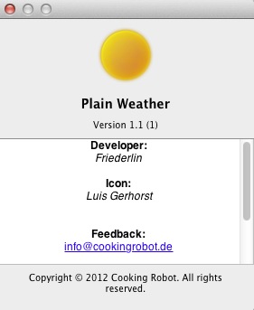 Plain Weather 1.1 : About window