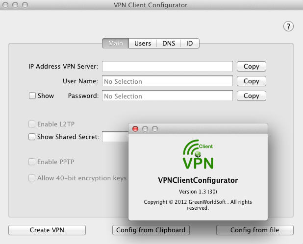 VPNClientConfigurator 1.3 : About screen