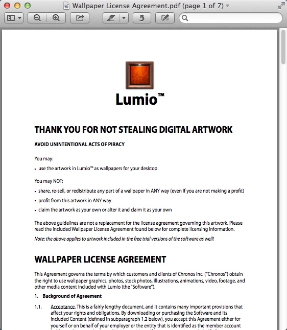 Lumio 1.0 : License Agreement Window