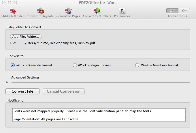 PDF2Office for iWork 2.0 : Main Window