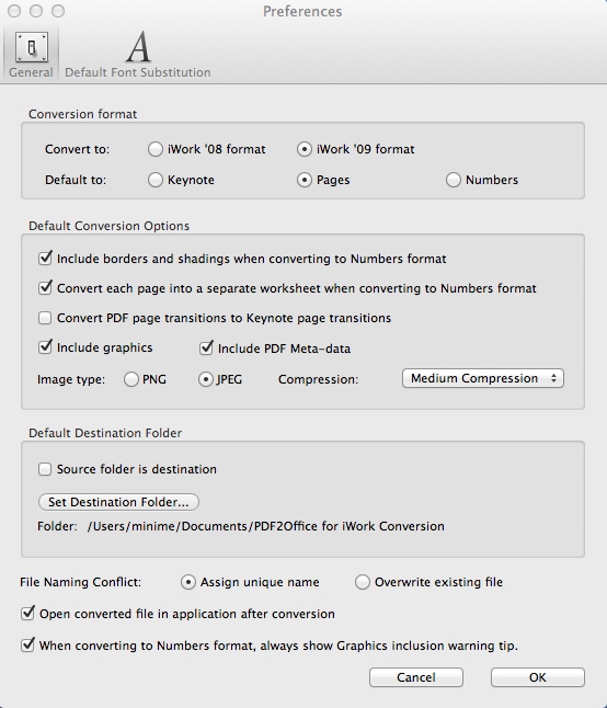 PDF2Office for iWork 2.0 : Program Preferences