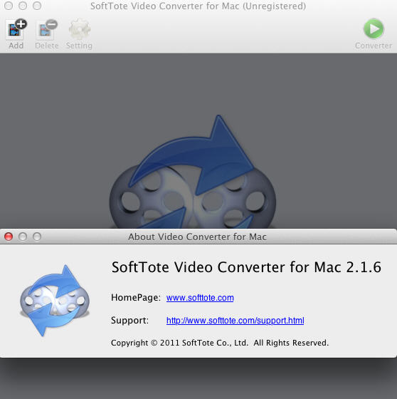 Softtote Video Converter for Mac 2.1 : Main Window