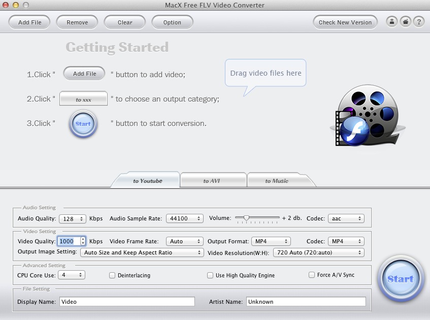 MacX Free FLV Video Converter 2.5 : Main window
