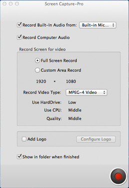 Screen Capture Pro - Record Screen Video and Audio 2.0 : Main window
