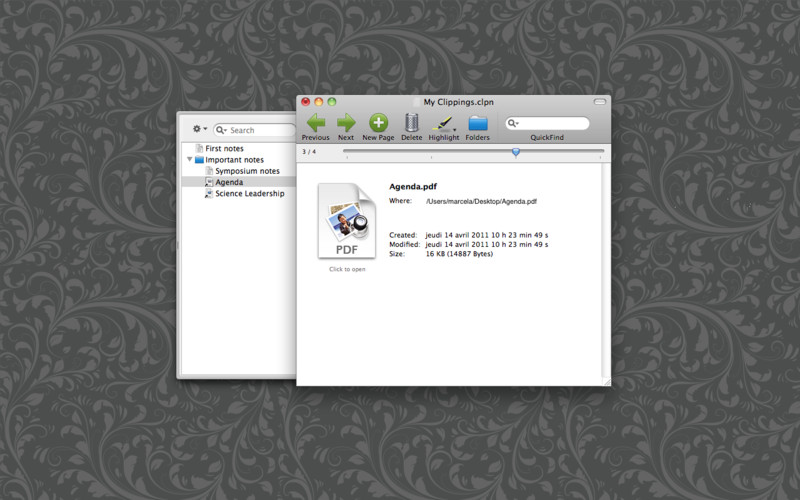 Clippings - The cute clipboard manager with long-term memory. 1.5 : Main window