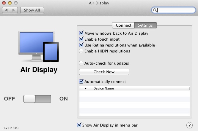 Air Display Client 1.7 : Settings