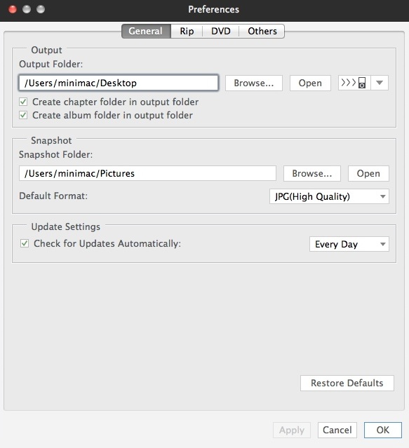 Xilisoft DVD to iPad Converter 7.8 : Preferences Window