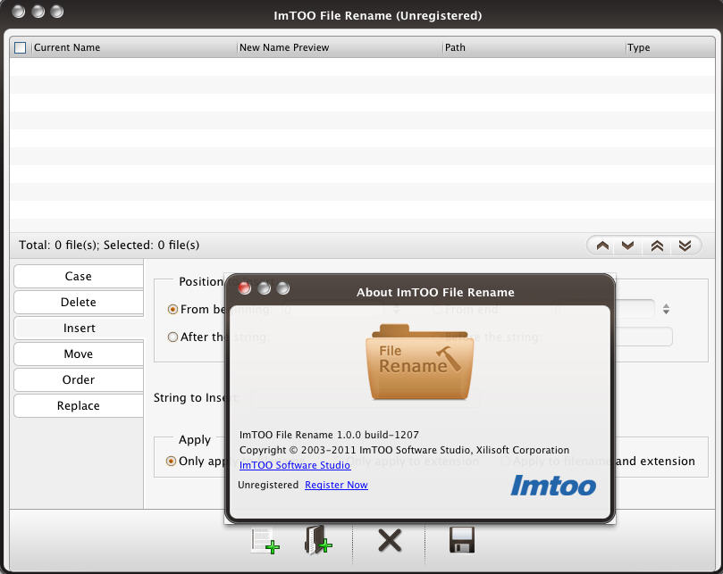 ImTOO File Rename 1.0 : Main Window