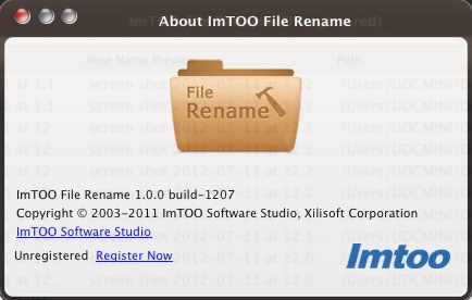 ImTOO File Rename 1.0 : About window