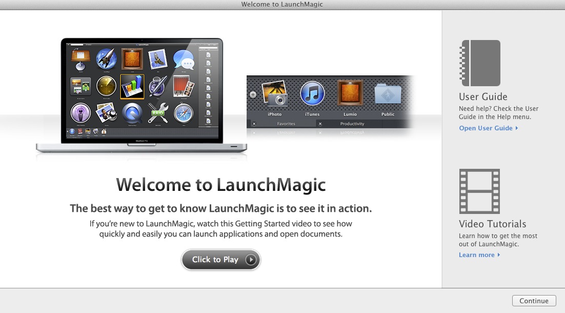 LaunchMagic 4.0 : Welcome screen