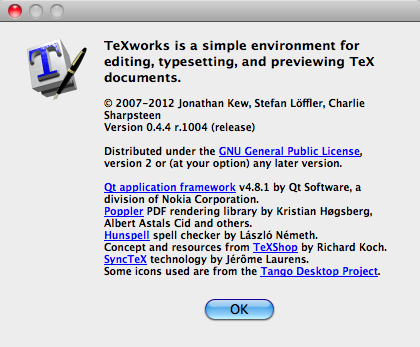 TeXworks 0.4 : Program version