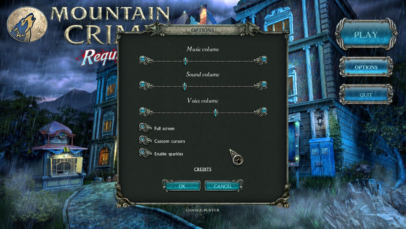 Mountain Crime: Requital 1.0 : Start screen and options window