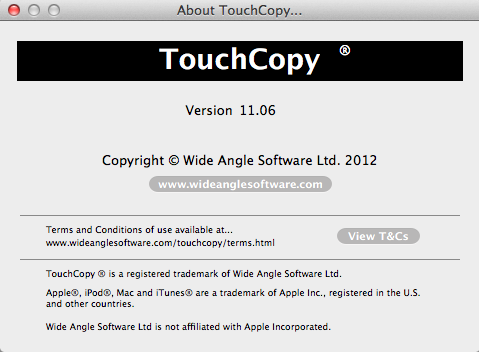 TouchCopy 11.0 : About Window