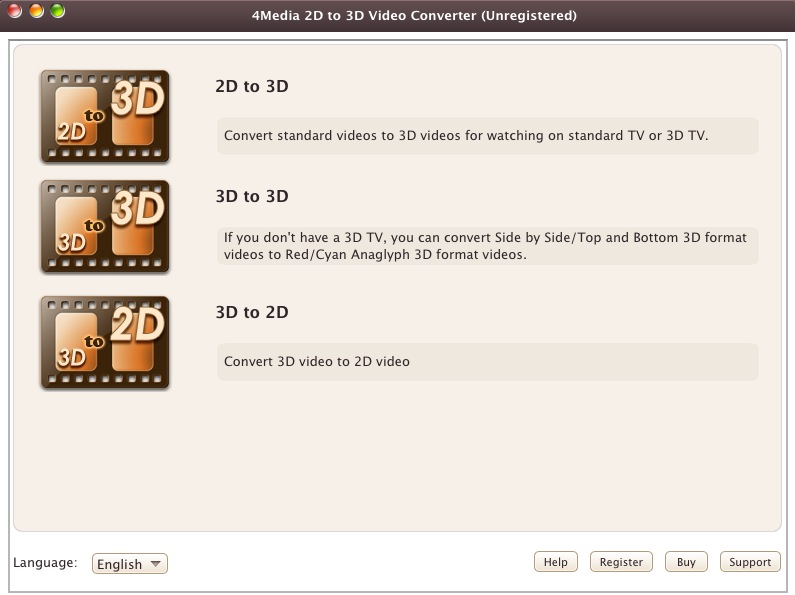 4Media 2D to 3D Video Converter 1.0 : Main window