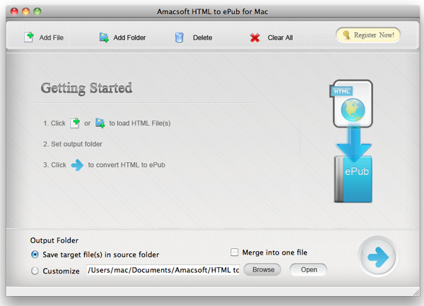Amacsoft HTML to ePub for Mac 2.1 : Main Window