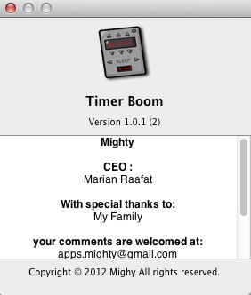 Timer Boom 1.0 : About window