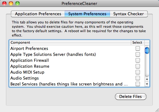 PreferenceCleaner 1.5 : System Preferences tab