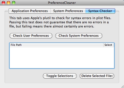 PreferenceCleaner 1.5 : Syntax Checker tab