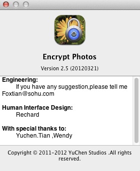 Encrypt Photos 2.5 : About window