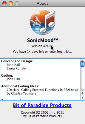 SonicMood 4.9 : About Window