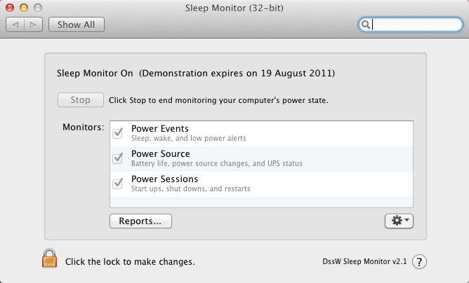 DssW Sleep Monitor 2.1 : Main Window