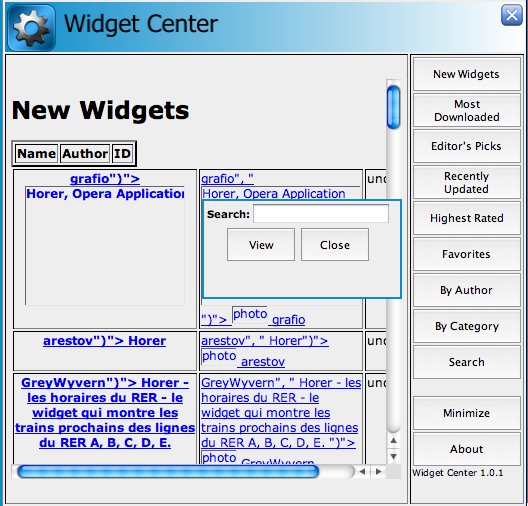 Widget Center 1.0 : Main window