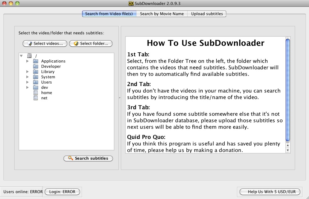 SubDownloader 2.0 : Search from video files