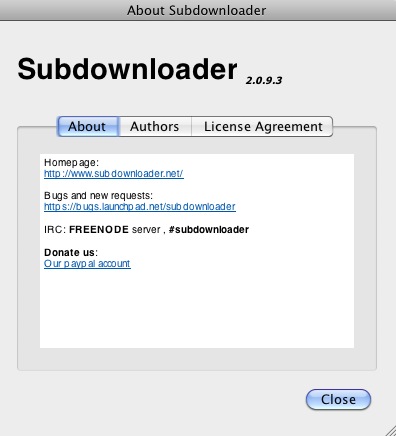 SubDownloader 2.0 : About window