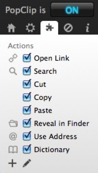 Selecting PopClip Actions