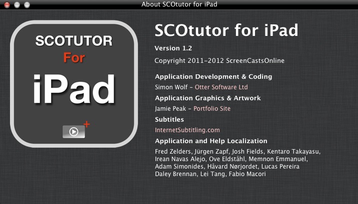 SCOtutor for iPad 1.2 : About window