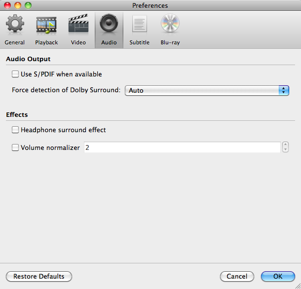 Macgo Mac Blu-ray Player 2.3 : Audio options