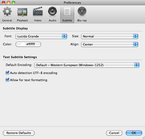 Macgo Mac Blu-ray Player 2.3 : Subtitle options