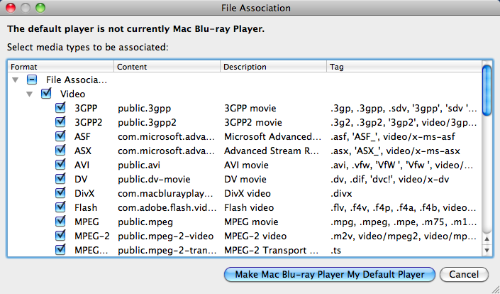 Macgo Mac Blu-ray Player 2.3 : File association