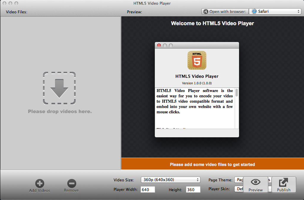 HTML5 Video Player 1.0 : Main window
