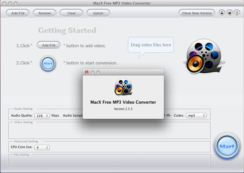 MacX Free MP3 Video Converter 2.5 : Main Window
