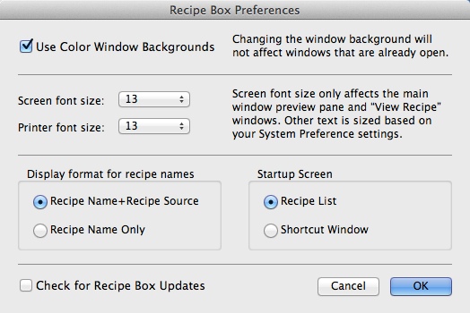 Recipe Box 1.6 : Program Preferences
