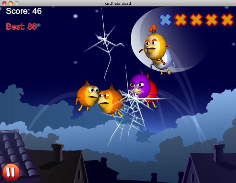 Cut the Birds 3D 1.3 : Gameview at nighttime